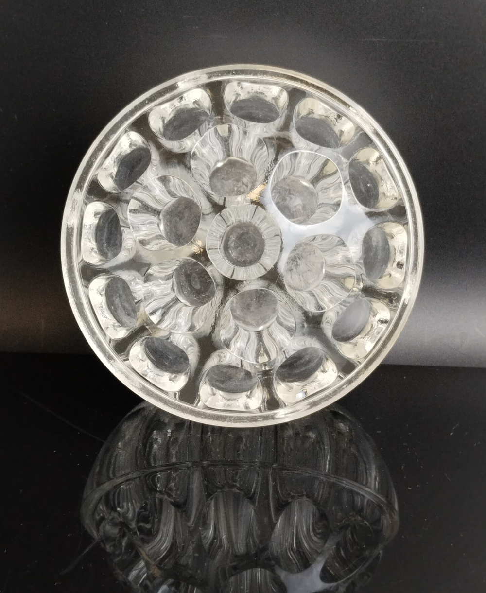 Ваза-подставка для цветов (роуз-боул, rose-bowl), стекло, пресс, винтаж Франция, 1960-1980 гг