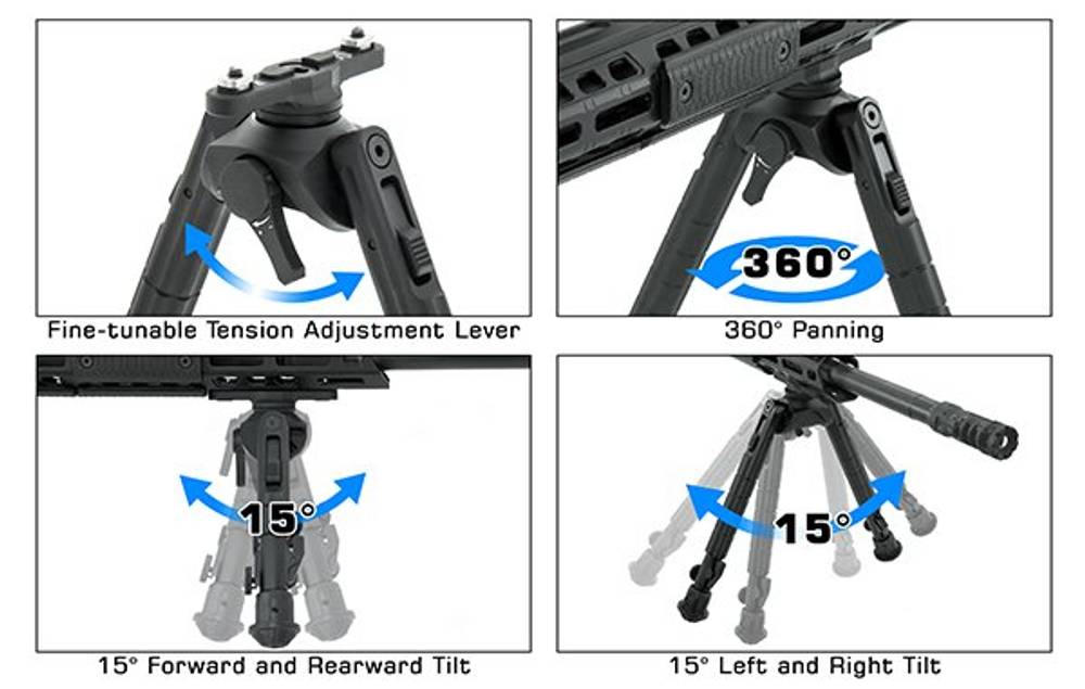 Сошки Leapers UTG 360° для установки на оружие на шину M-Lok высота от 18 до 23 см (TL-BPM01)