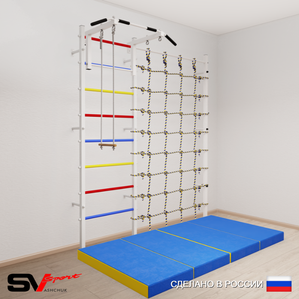 Шведская стенка Sv Sport 51240 (Турник стандарт/Трапеция/Мат 2м/Канатный лаз)