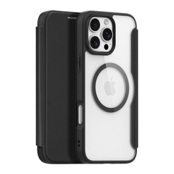 Прозрачный чехол книжка черного цвета с поддержкой MagSafe от Dux Ducis для iPhone 16 Pro Max, серия Skin X Pro Series Case