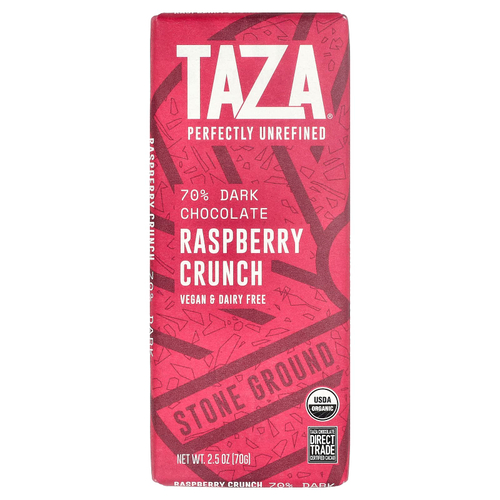 Taza Chocolate, 70% темный шоколад, хрустящая малина, 70 г (2,5 унции)