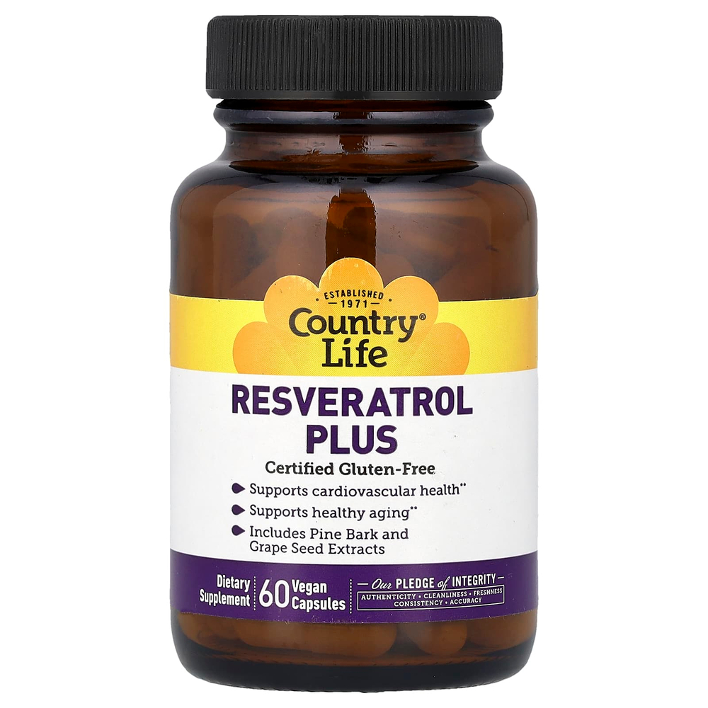 Country Life, Resveratrol Plus, ресвератрол, 60 веганских капсул