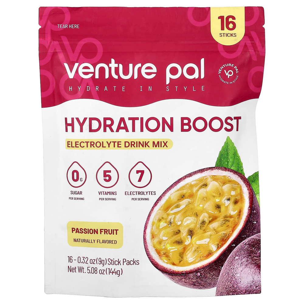 Venture Pal, Hydration Boost, смесь для приготовления электролитического напитка, маракуйя, 16 стик-пакетов по 9 г (0,32 унции)