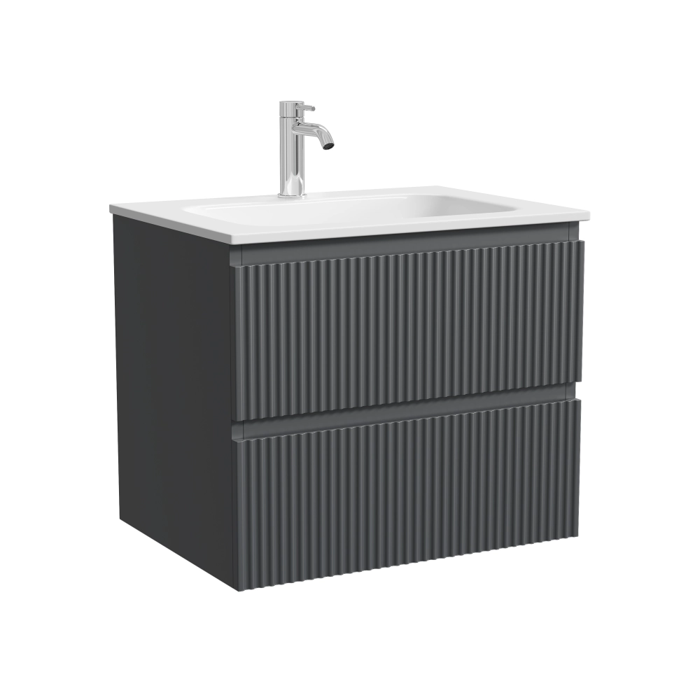 Тумба подвесная SANCOS Сноб Р (Snob R) 590х445х500, c двумя ящиками оснащенными доводчиками, темный антрацит матовый, арт.SNR60MDH