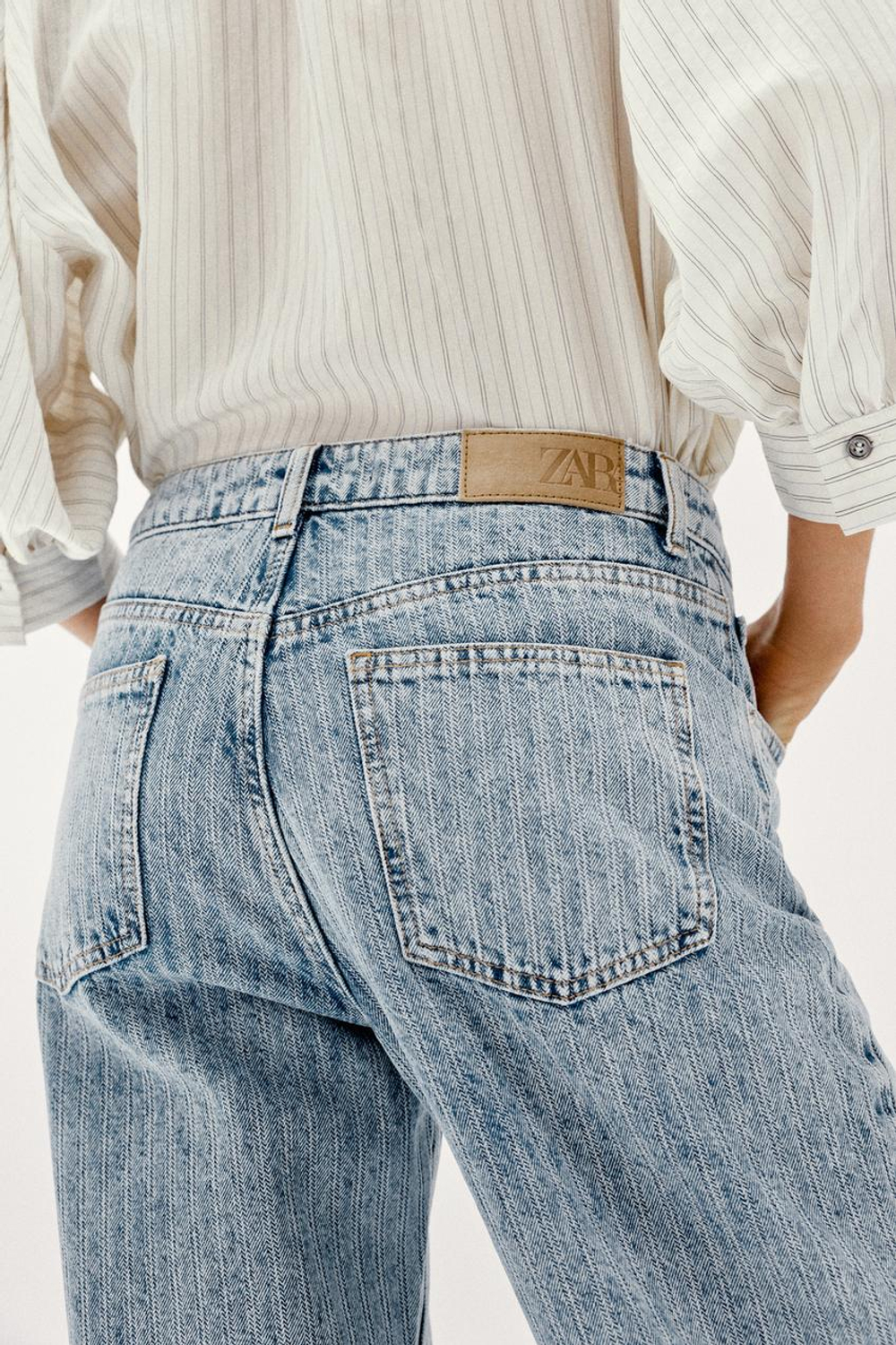 ZARA ДЖИНСЫ Z1975 STRAIGHT СО СРЕДНЕЙ ПОСАДКОЙ И ЖАККАРДОВЫМ УЗОРОМ, ПОЛОСКИ