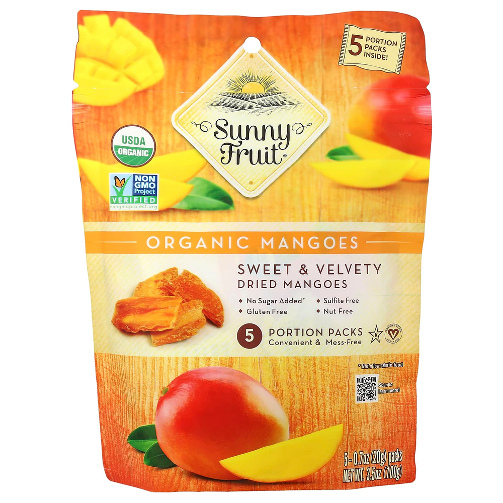 Sunny Fruit, органическое сушеное манго, 5 порционных пакетиков по 20 г (0,7 унции)