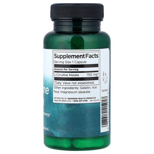 Swanson Vitamins, L-цитруллин малат, 750 мг, 60 капсул