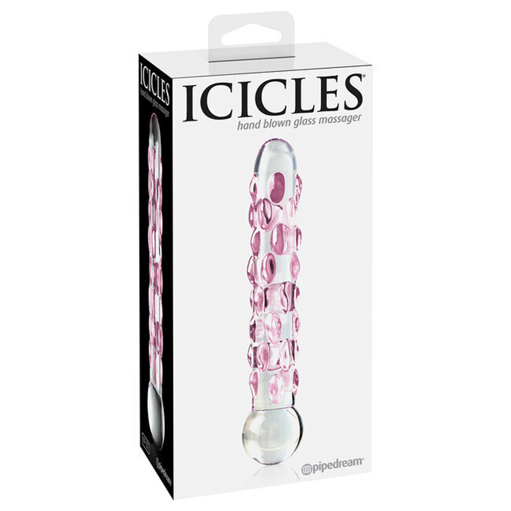 Стеклянный стимулятор Icicles No. 7 (Цвет: прозрачный с розовым)