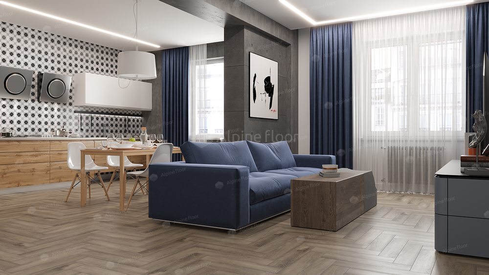 Каменно-полимерная плитка Alpine Floor Паркет лайт (Parquet Light) Дуб Исида ЭКО 13-15