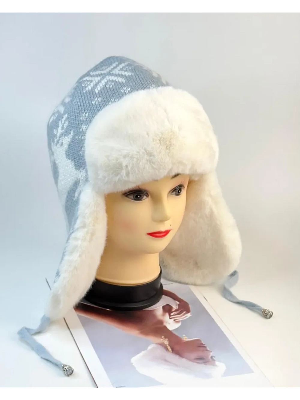 шапка зимняя ушанка вязаная с мехом