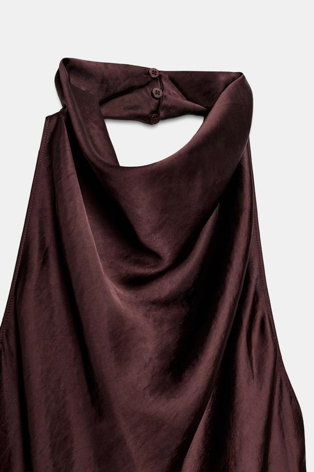 ZARA АТЛАСНОЕ ПЛАТЬЕ МИДИ С ГОРЛОВИНОЙ ХАЛТЕР — ZW COLLECTION, БАКЛАЖАННЫЙ