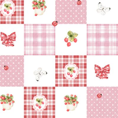 клубничный пэчворк, лоскутное одеяло, клетка, горошек, лоскутки, patchwork