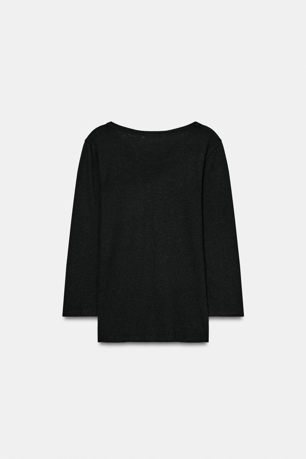 ZARA ФУТБОЛКА ИЗ ЛЬНА С ЭФФЕКТОМ ПОТЕРТОСТИ, ЧЕРНЫЙ