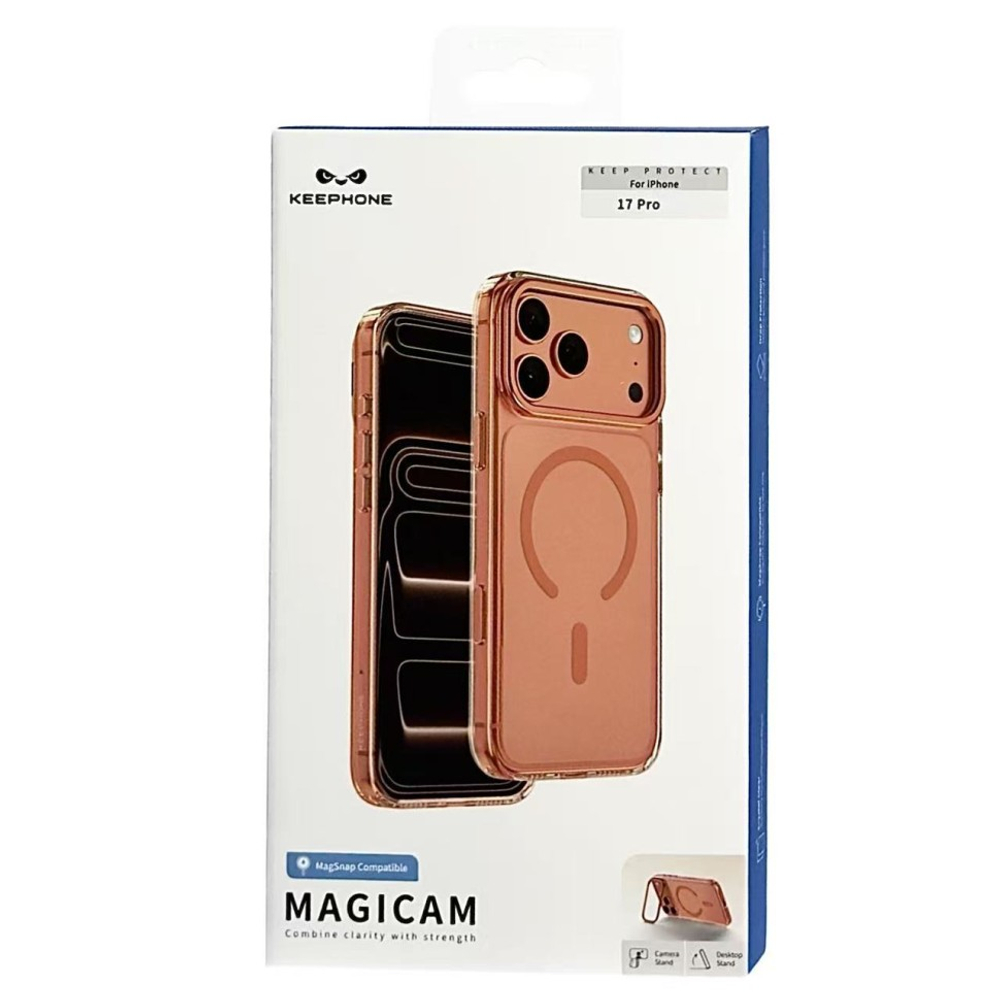 Накладка для i-Phone 17 Pro Keephone Magicam MagSnap с подставкой оранжево-прозрачный