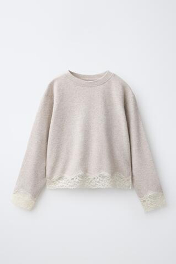 ZARA ЛОНГСЛИВ SOFT TOUCH С КРУЖЕВОМ, БЕЖЕВЫЙ