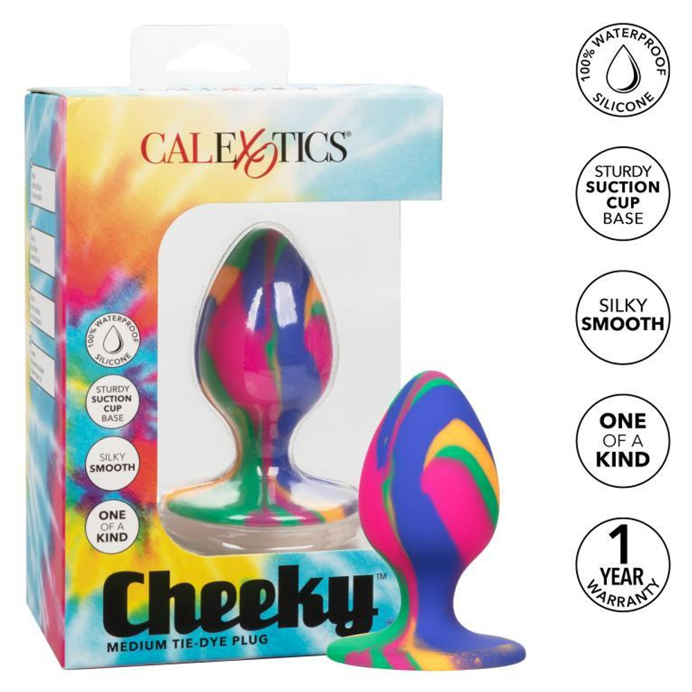 Яркая анальная пробка Cheeky Medium Tie-Dye Plug - 7,5 см. (Цвет: разноцветный)
