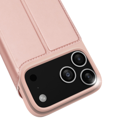 Чехол книжка из кожи розового цвета для iPhone 18 Pro и 17 Pro, серия Skin Pro Series от Dux Ducis