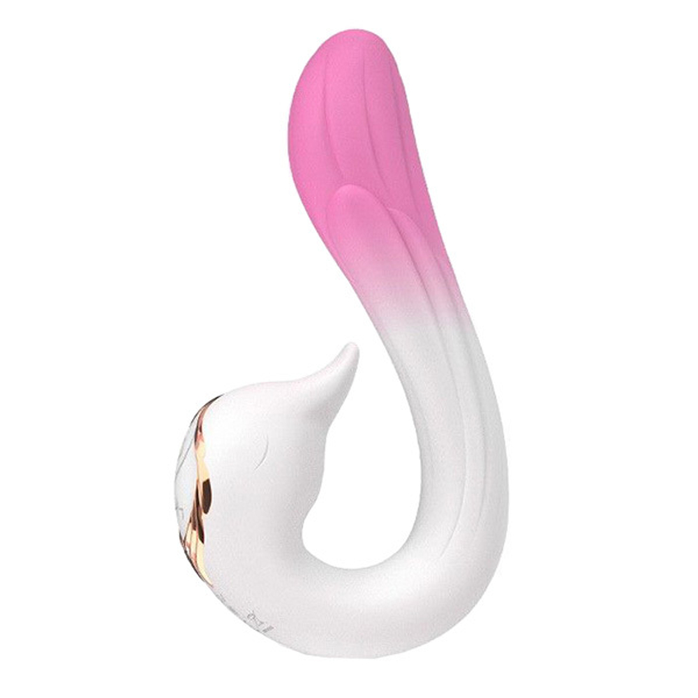 Бело-розовый вибромассажер-уточка 16,2см Silicone Toys USK-V22