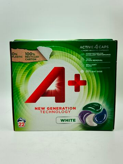 Капсулы для стирки A+ NEW GENERATION technology White Active 4 Caps, для белого белья 22 шт (Испания)