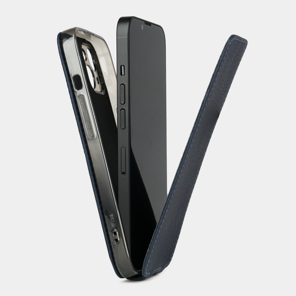 Чехол для iPhone 14 Plus из кожи теленка, синего цвета
