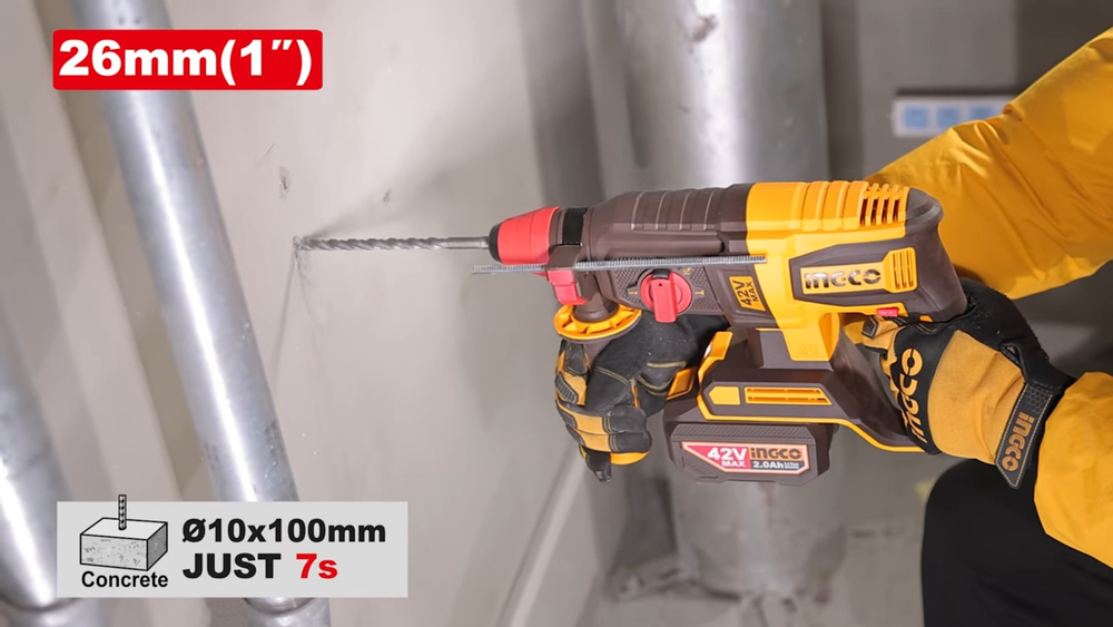 Аккумуляторный бесщеточный перфоратор SDS-Plus INGCO CRHLI422682 INDUSTRIAL 42 В 2,5 Дж 2х2Ач