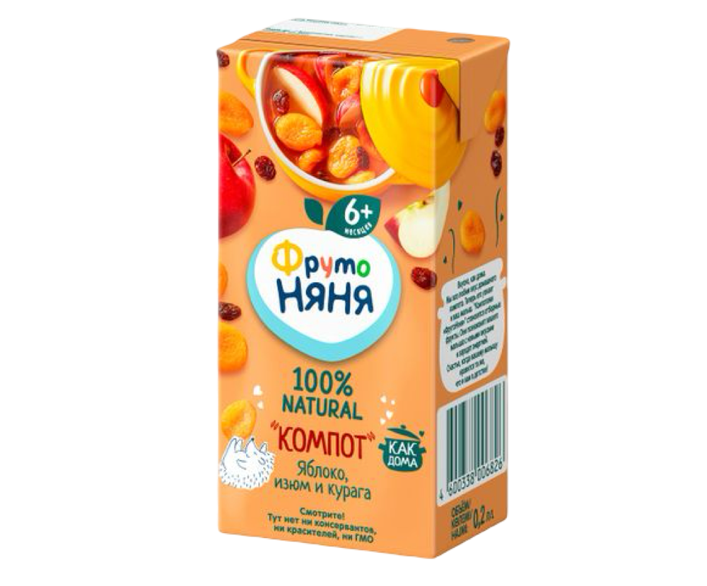 «Ф-Н» 0,2 л напиток с/с яблоко, экстракт изюма и кураги «Компот» (18 шт)