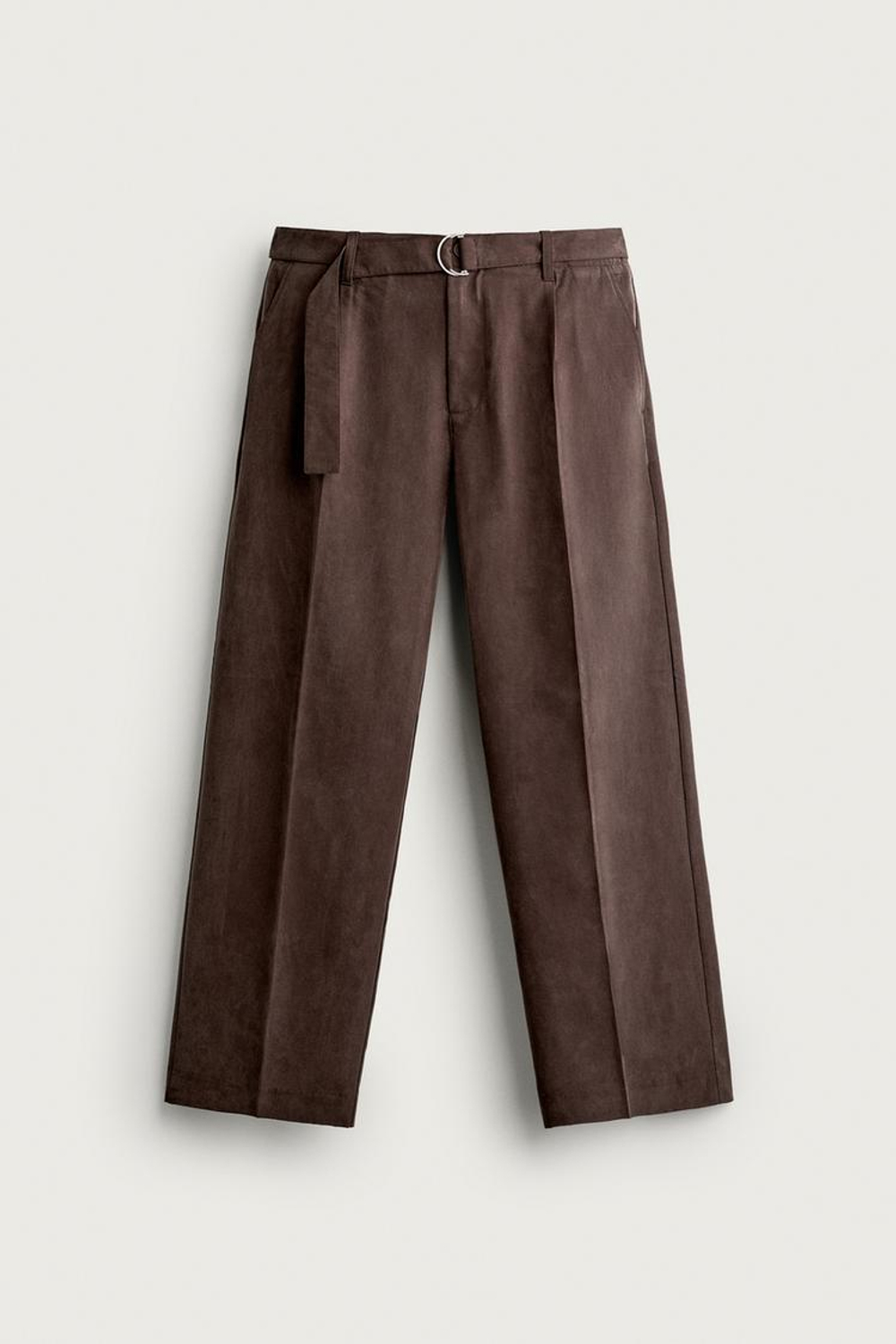 ZARA БРЮКИ RELAXED FIT ИЗ СТРУЯЩЕЙСЯ ТКАНИ С РЕМНЕМ, ТЕМНО-КОРИЧНЕВЫЙ