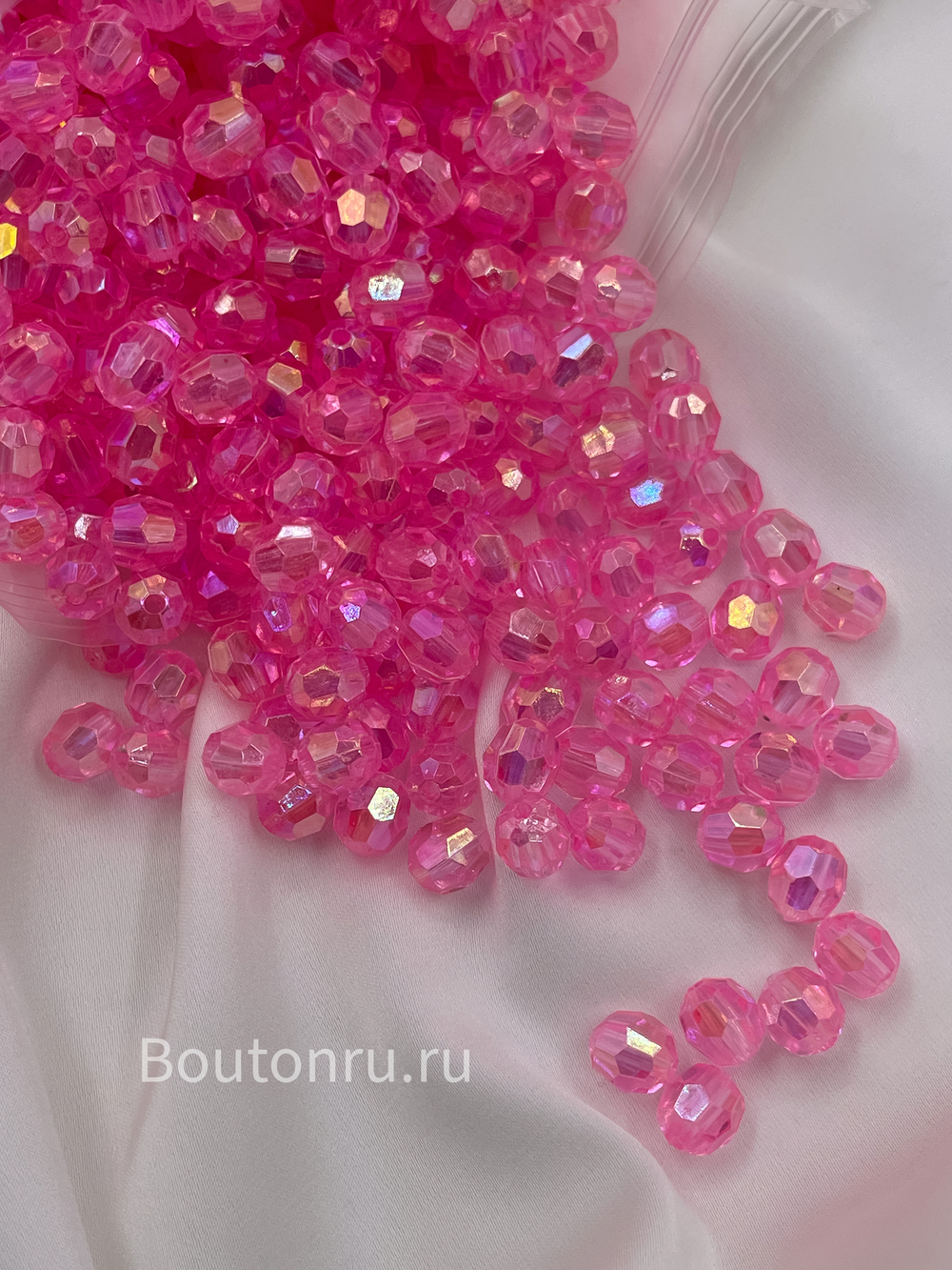 Бусины акриловые гранёные круглые розовые 500 грамм (±5гр)
