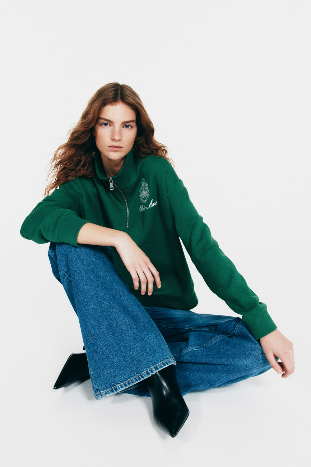 Свитшот оверсайз с молнией и рисунком - H&M