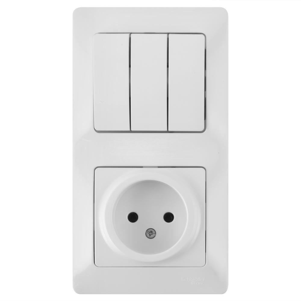 Schneider Electric Glossa Белый Блок: розетка и 3-клавишный выключатель IP20 скрытая установка GSL000176