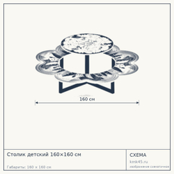 Схема с габаритами: Столик детский 160×160 см