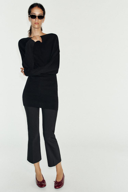 ZARA КОЖАНЫЕ БАЛЕТКИ С БАНТОМ, БОРДОВО-КРАСНЫЙ