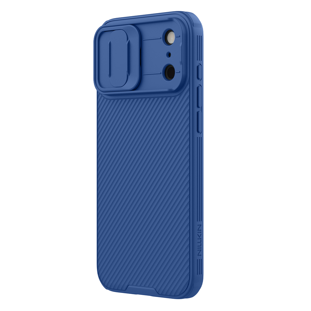 Чехол синего цвета от Nillkin на iPhone 17 Pro Max, серия CamShield Pro (обновленная двойная защитная шторка для камеры)