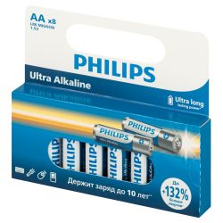 Батарейки Philips LR6E8W/51 АА алкалиновые 1,5v 8 шт. LR6-8BL Ultra | Батарейки Щелочные (Алкалиновые)