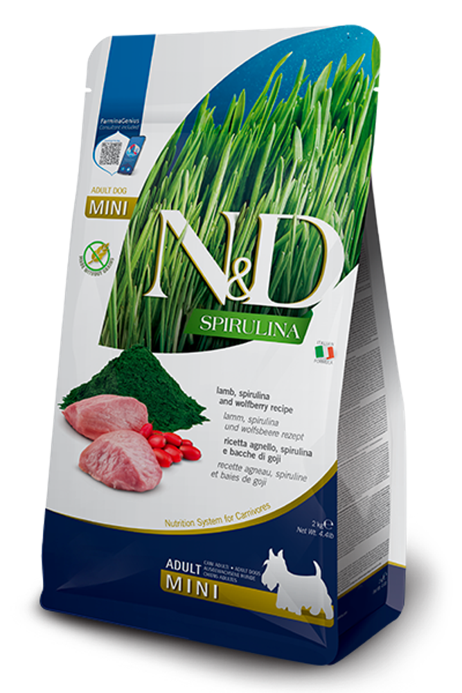 Сухой корм FARMINA N&amp;D SPIRULINA для взрослых собак мелких пород с ягненком и ягодами годжи - 2 кг