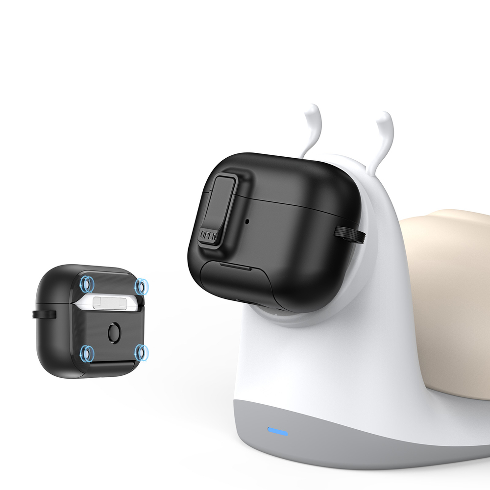 Чехол с замком и подставкой для наушников AirPods 4, черный цвет, серия PECQ Series от Dux Ducis