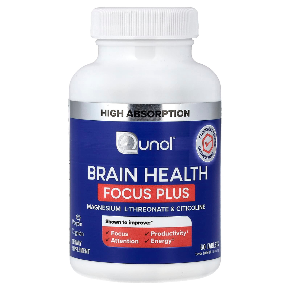 Qunol, Brain Health, Focus Plus, 60 таблеток