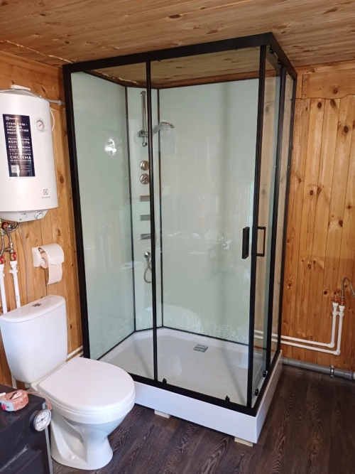 Душевая кабина Loranto NEO 120x80x(190+15) с низким поддоном 15см, прозрачное закаленное стекло 5 мм, задние стеклянные стенки белые, профиль черный-матовый (CS-21813)