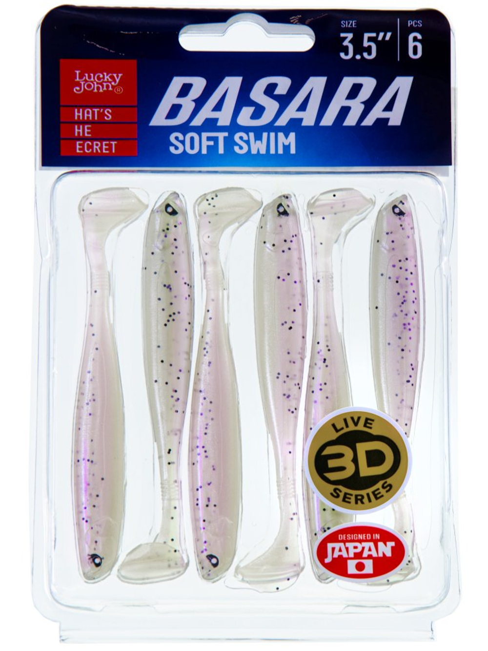 Виброхвост LUCKY JOHN Basara Soft Swim 3D, 3.5in (89 мм), цвет PG51, 6 шт., арт. 140403-PG51