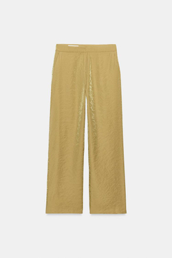 ZARA БРЮКИ ПРЯМОГО КРОЯ ИЗ ЖАТОЙ ТКАНИ, ЗОЛОТИСТЫЙ