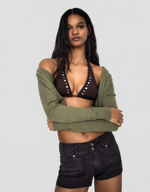 Женские белые и серые джинсовые мини-шорты с вышивкой - BERSHKA