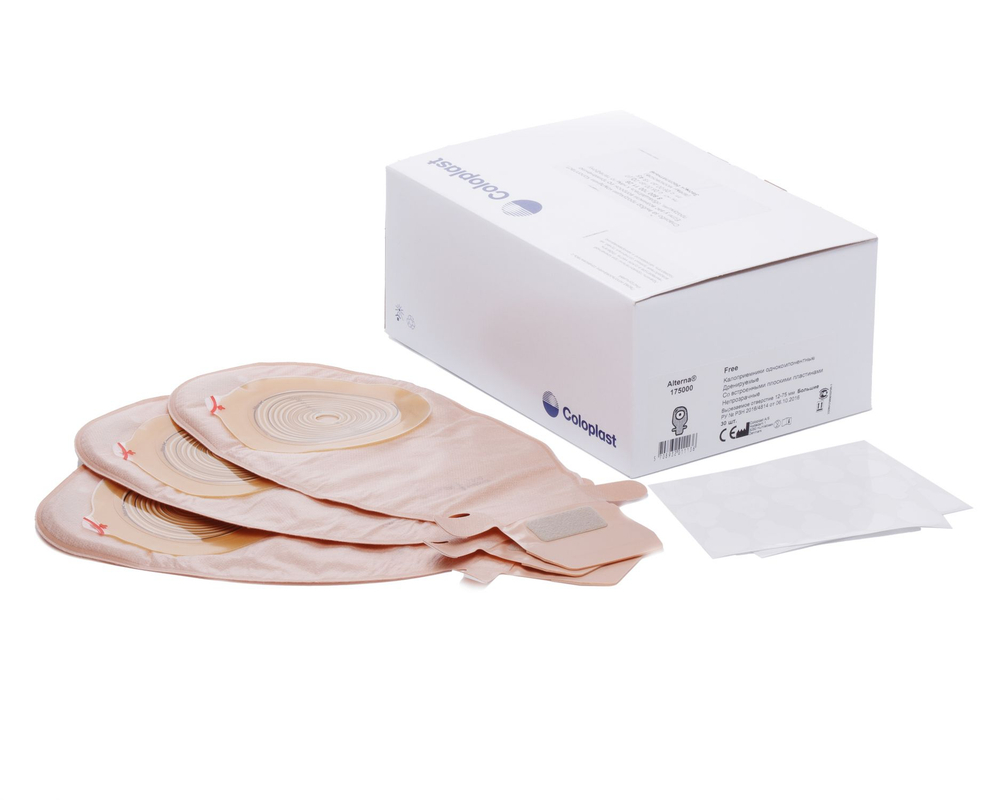 175000 Coloplast Alterna Free - однокомпонентный дренируемый калоприемник, с фильтром и зажимом ролл-ап, вырезаемое отверстие 12-75мм