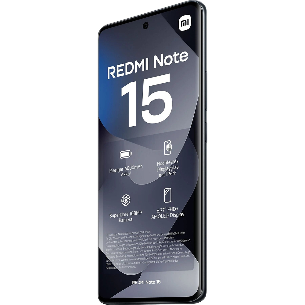 Смартфон Xiaomi Redmi Note 15 4G 6/128Gb, Ростест(ЕАС), 6.77", AMOLED, NFC, Midnight Black (Черный)