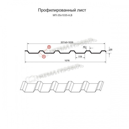 Профнастил МП-35x1035-B NormanMP (ПЭ-01-9006-0,5)