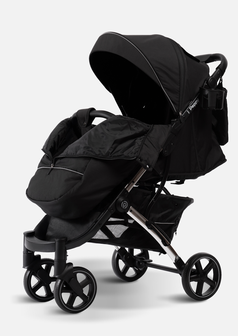 Peppy Коляска прогулочная Polo 2.0 (silver black) хром рама, сумка