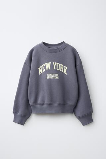 ZARA ТОЛСТОВКА С ПРИНТОМ В СТИЛЕ ПРЕППИ, ЛИНЯЛЫЙ СИНИЙ
