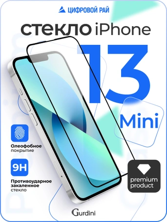 Стекло противоударное iPhone 13 mini 5.4" Gurdini 3D Premium Glass черное