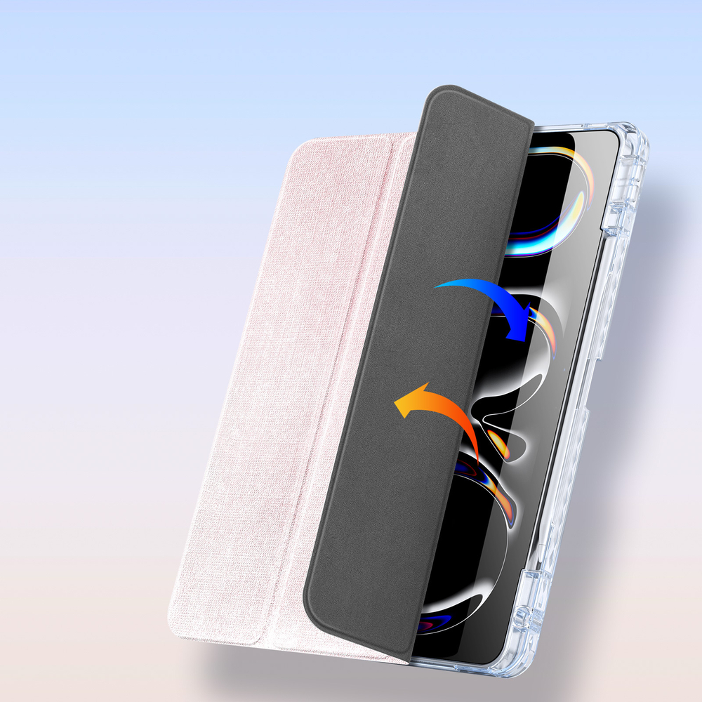 Чехол книжка розового цвета от Dux Ducis для Apple iPad Pro 13 с 2024 года, серия Unid Series Case, с держателем Apple Pencil и функцией автоматического перехода в спящий режим