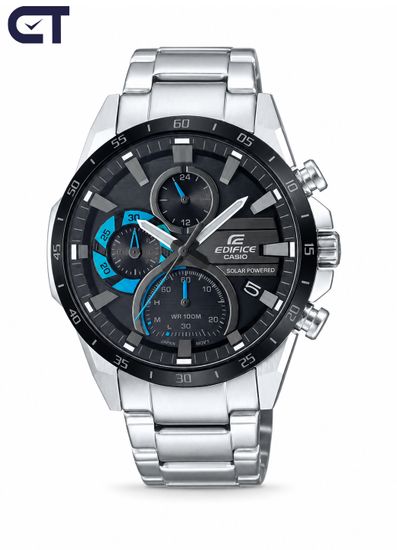 CASIO EQS-940DB-1BVUDF EDIFICE мужские наручные часы — солнечный хронограф с выразительным чёрным циферблатом