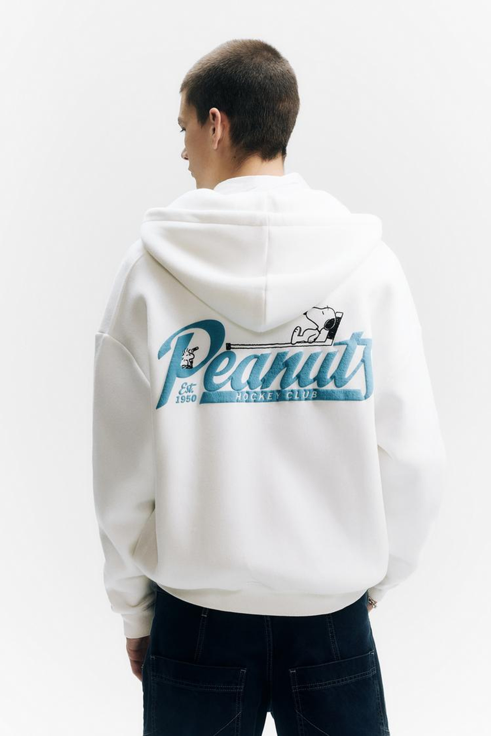PULL&BEAR Толстовка с капюшоном и застежкой-молнией с принтом «Peanuts», белый